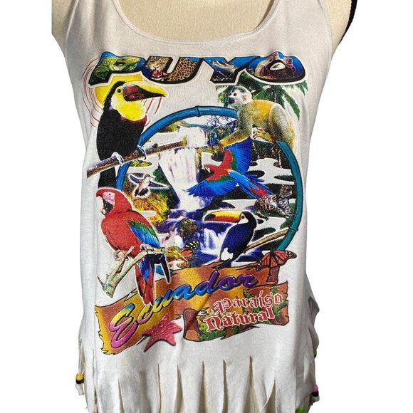 Amazonian jungle rain forest‎ sleeveless boho tank with tassels women size S/M - Picture 2 of 6